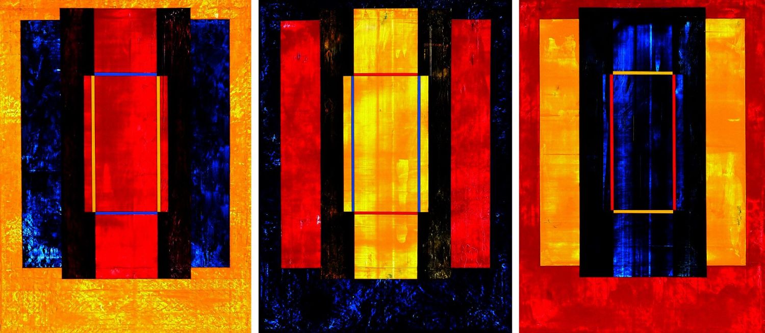 Axis and Alignment (parts 1 - 3), oil on paper, 77 x 175cm, 2016