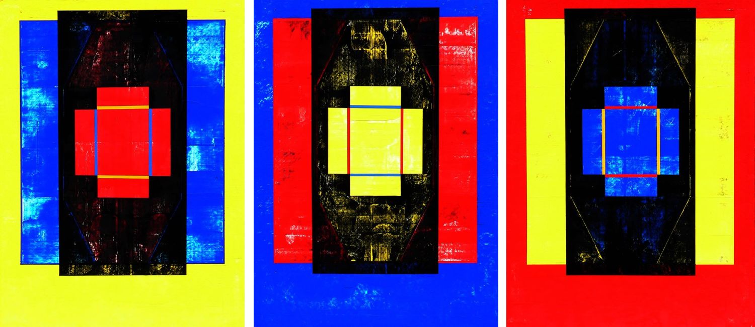 Axis and Alignment (parts 4 - 6), oil on paper, 77 x 175cm, 2016
