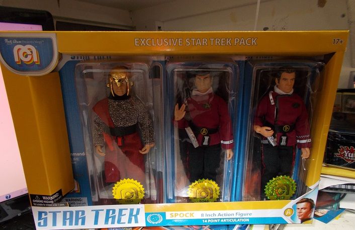 mego Star Trek Excusive spock, Romulan Commander, kirk , 3 Figure set of 8" Action Figures