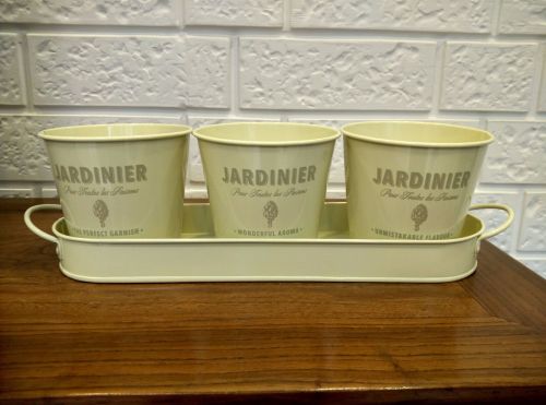 Jardinier herb pots with tray cream
