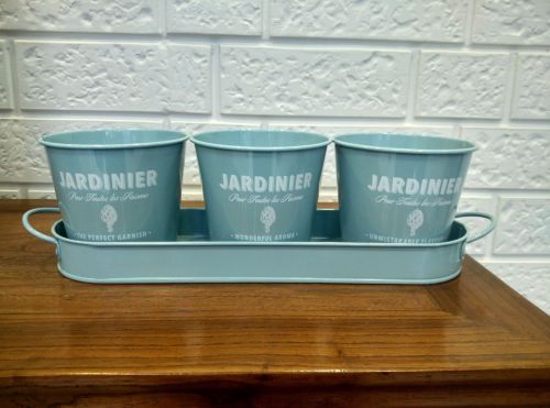 Jardinier herb pots with tray blue