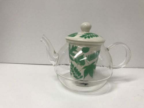 Clarissa Hulse Glass Tea Infuser Teapot - Green Floral