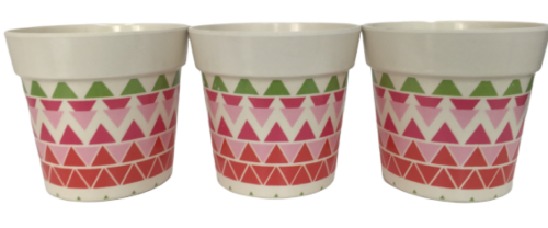 SET OF 3 BAMBOO HERB POTS TRIBAL PINK