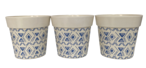 SET OF 3 BAMBOO HERB POTS AZTEC BLUE