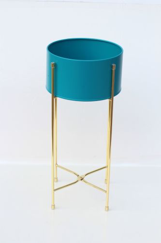 Wide Scandi tin Planter Turquoise & Gold