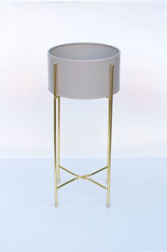 Wide Scandi tin Planter Grey & Gold