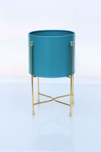 Small Scandi tin Planter Turquoise & Gold
