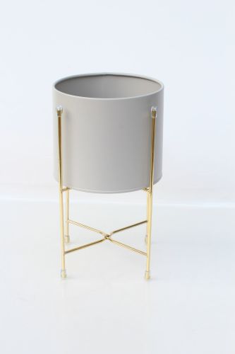 Small Scandi tin Planter Grey & Gold