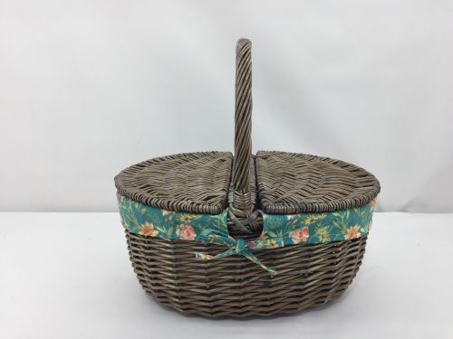 UPPST TEAL FLORAL CLOSED SHOPPER BASKET