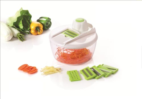 HAND HELD GRATER / CHOPPER WITH BOWL INCL 6 GRATING / CHOPPING ATTACHMENTS