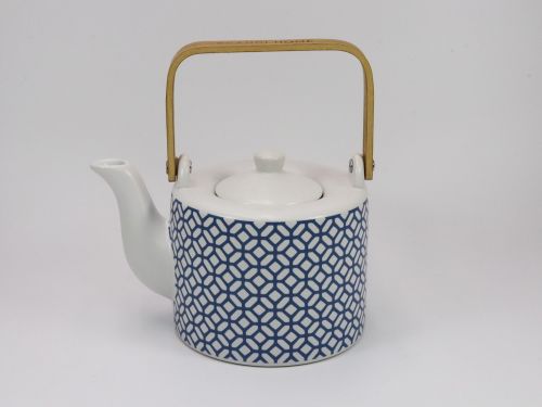 Scandi Navy mosaic teapot with wooden handle 