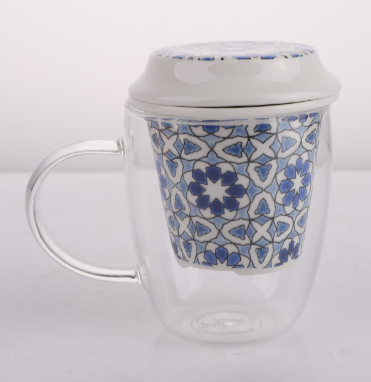 GLASS MUG WITH CERAMIC INFUSER MOROCCAN MOSAIC