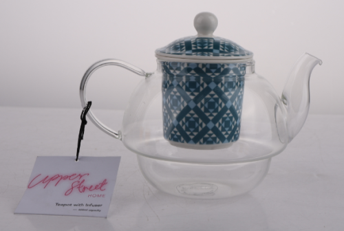 GLASS TEAPOT WITH CERAMIC INFUSER BLOCK MOSAIC
