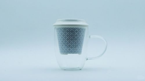Scandi Cornflower Trellis Glass Infuser Mug