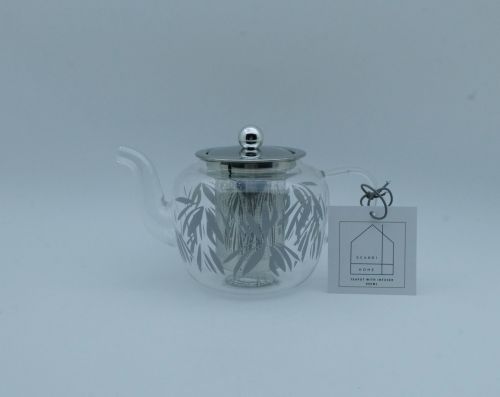 Scandi Glass Teapot with Palm Decal 600ml