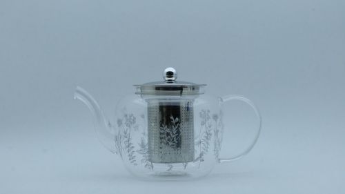 Scandi Glass Teapot with Wildflower Decal 1L