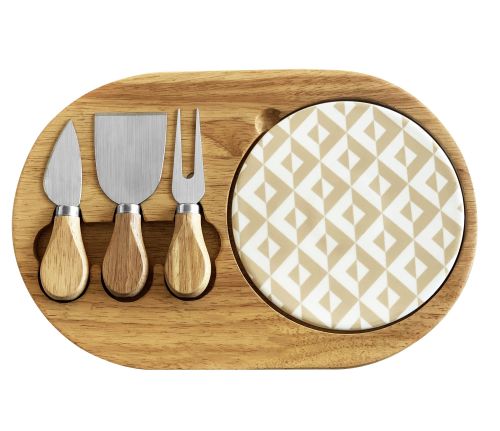 SCANDI HEX ROUND CHEESE BOARD & KNIFE SET 