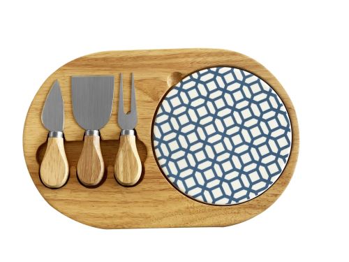 SCANDI TRELLIS ROUND CHEESE BOARD & KNIFE SET 