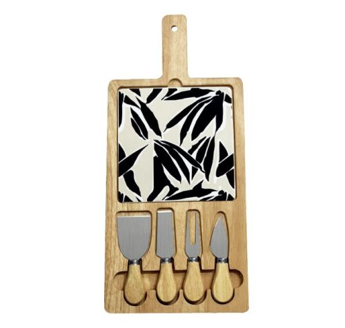 SCANDI RECTANGULAR MONO PALM CHEESE BOARD & KNIFE SET 