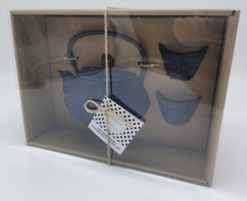 BLUE CAST IRON TEAPOT GIFT SET