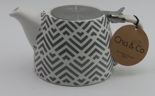 CHA & CO GREY GEO TEAPOT 550ML