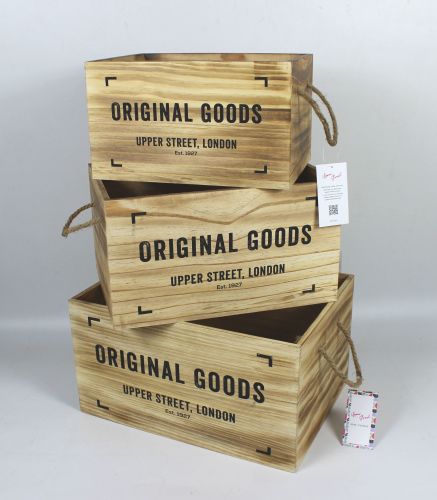Upper Street Medium Pine Rope Handle Crate