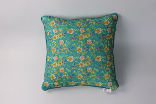Piped Teal Floral Cushion