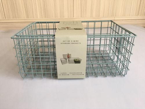 SET OF THREE MID BLUE WIRE BASKETS