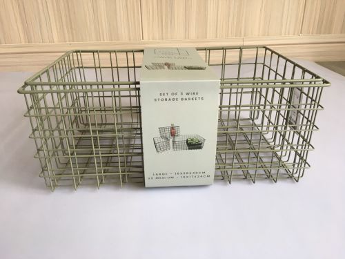 SET OF THREE SAGE WIRE BASKETS