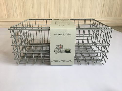 SET OF THREE GREY WIRE BASKETS