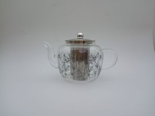 GLASS TEAPOT WITH INFUSER LEAF PRINT