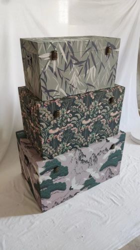 Set of Three Printed Linen Trunks
