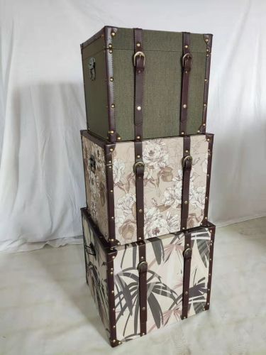 Set of Three Square Linen Storage Trunks