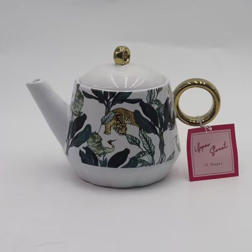 VINTAGE JUNGLE TEAPOT WITH GOLD HANDLE