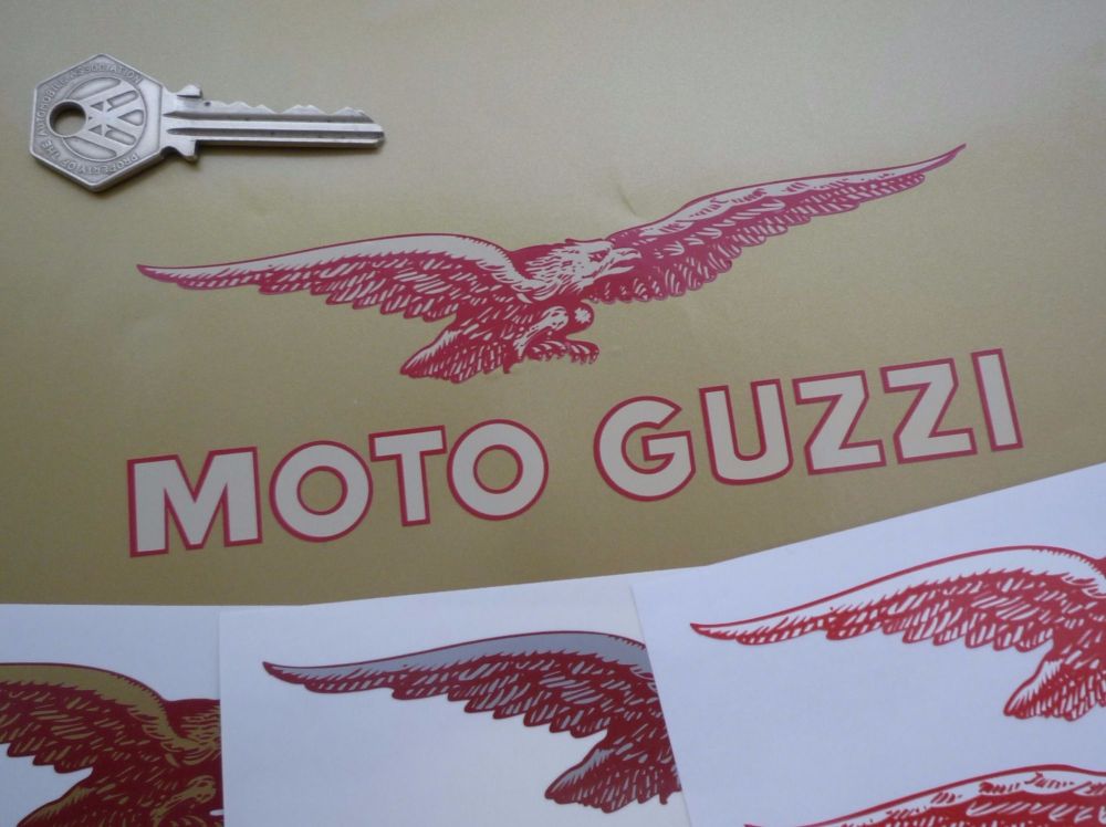 Moto Guzzi Text & Soaring Eagle Cut to Shape Red Style Stickers. 6