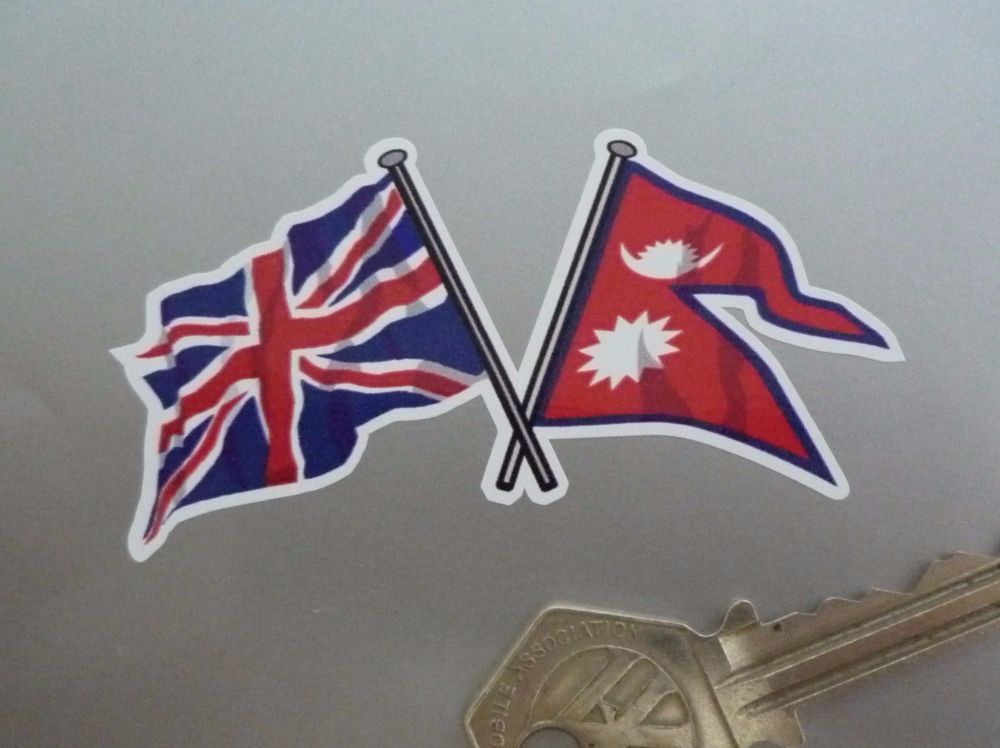 Crossed Nepalese & Union Jack Flag Sticker. 3" or 4".