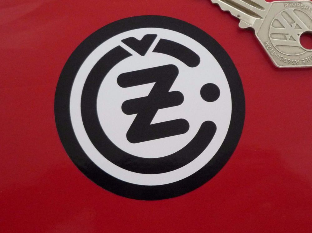 CZ Black & White Round Motorcycle Stickers. 2.5" Pair.