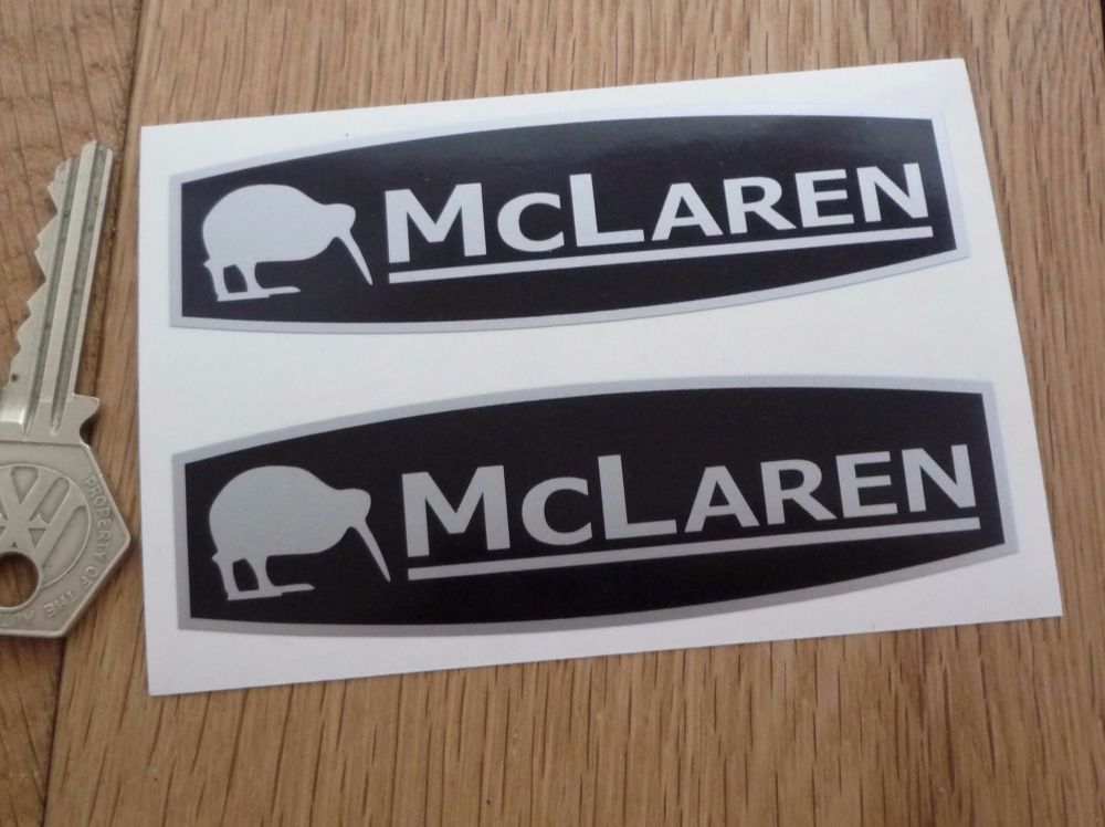 McLaren Black & Silver Stickers. 4" Pair.