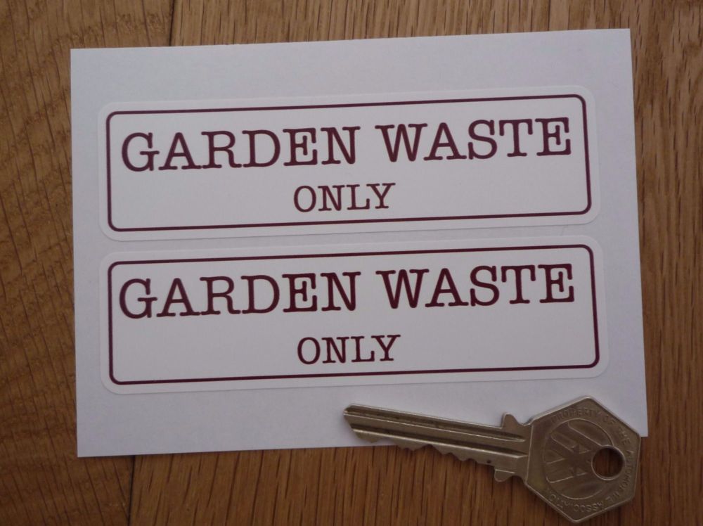 Garden Waste Only Bin Label Stickers. 4.25" Pair.