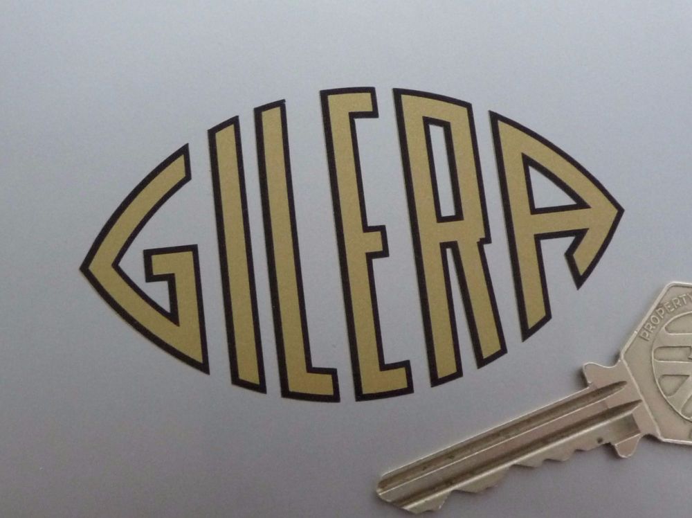 Gilera Gold & Black Cut Text Shaped Sticker. 3".