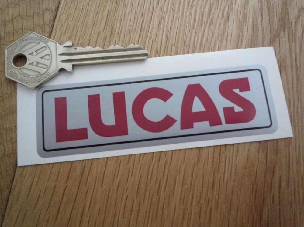 Lucas Motorcycle Battery Sticker. Red, Black, & Silver. No.16.