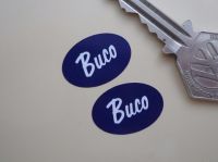 Buco Helmets Blue & White Oval Stickers. Style 1. 1