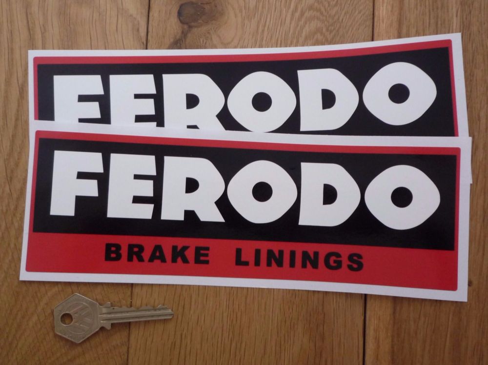 Ferodo 'Brake Linings' Style 7 Oblong Stickers. 9" Pair.