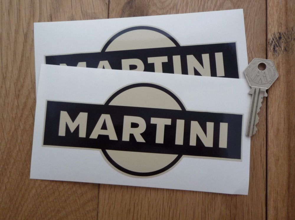 Martini Logo Stickers. Black & Beige. 6" Pair.