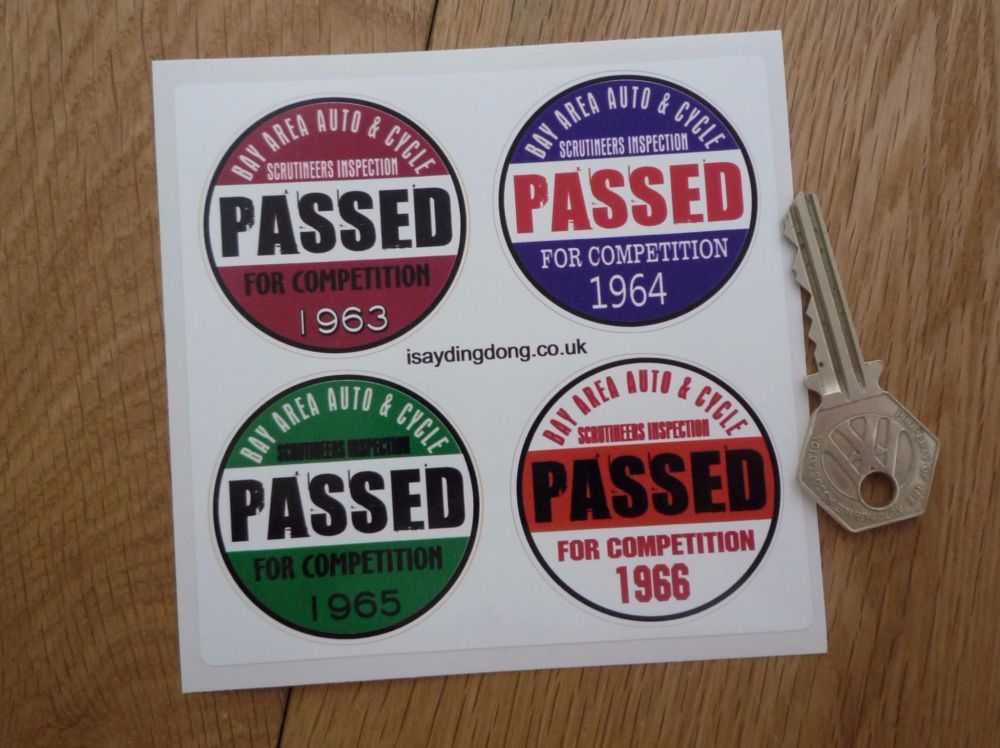 Bay Area Auto & Cycle Scrutineers Stickers. 1963 - 1966. Set of 4. 2