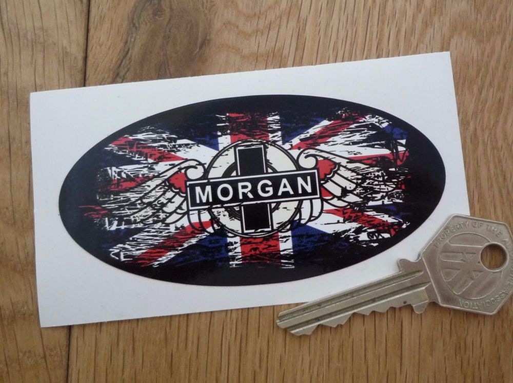 Morgan Union Jack Fade To Black Oval Sticker. 3" or 4".