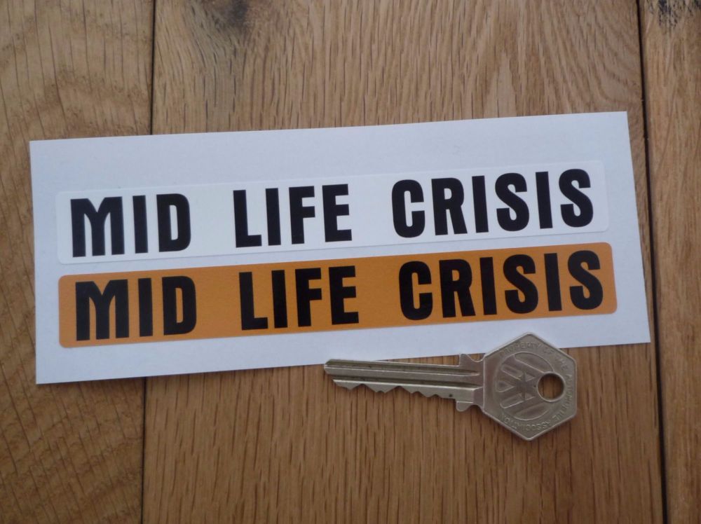 Mid-Life Crisis Humorous Number Plate Dealer Logo Cover Stickers. 5.5" Pair.