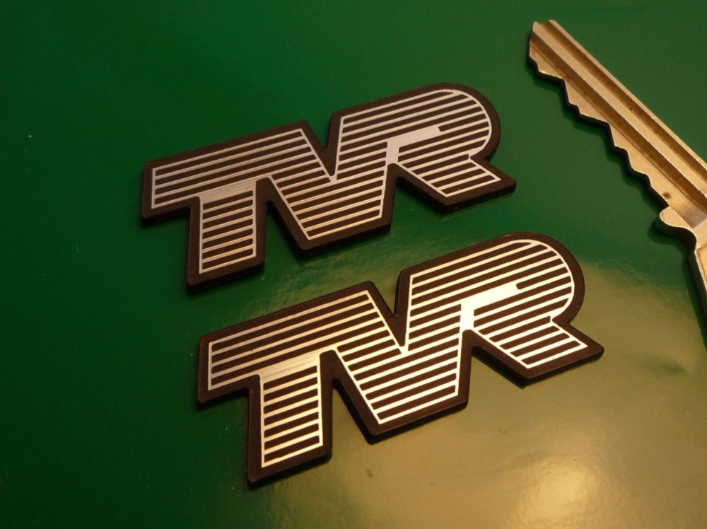 TVR Laser Cut Self Adhesive Car Badges - Black & Silver - 2" or 3" Pair
