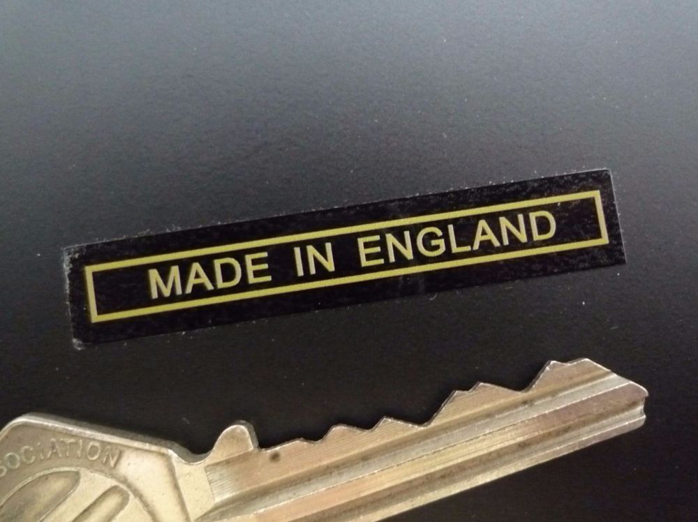 Made in England Text & Outline Sticker. Gold & Clear. 2".