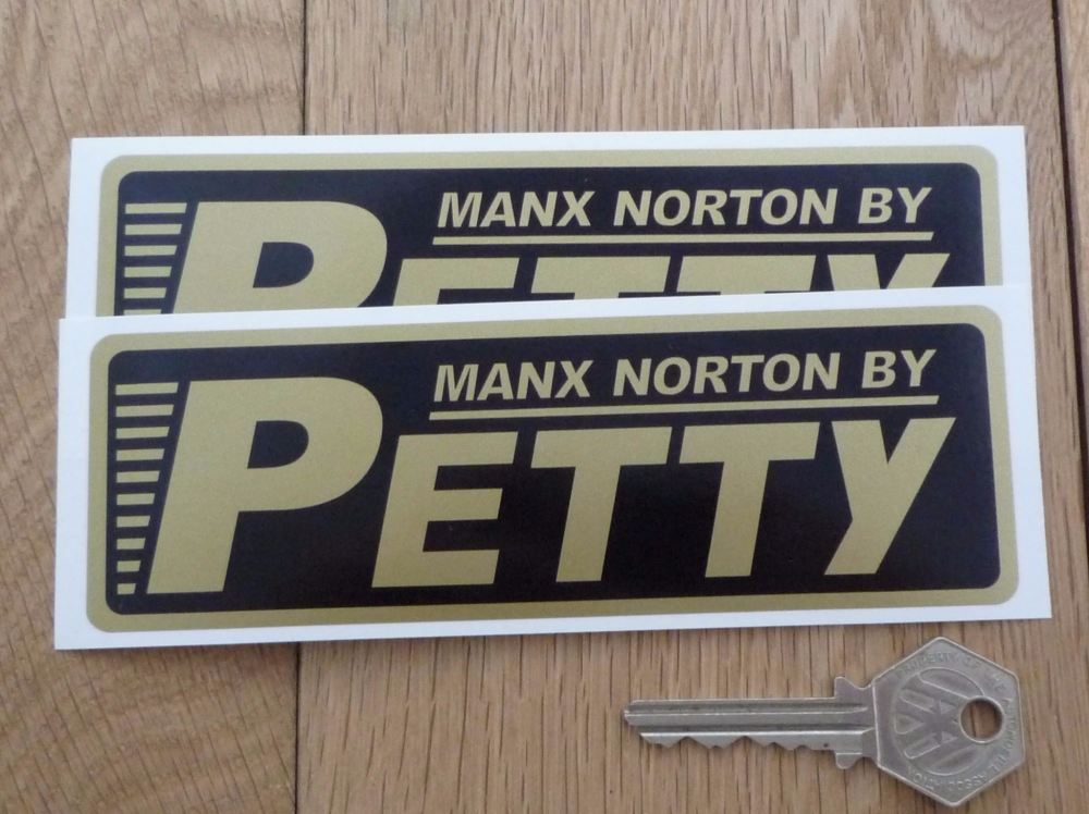 Petty Manx by Norton Black & Gold Stickers. 6" Pair.